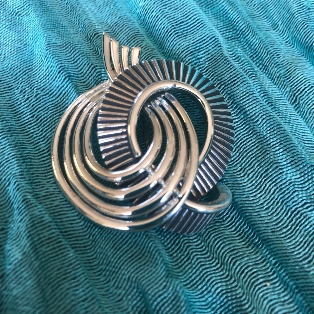 Vtg Marboux Silver-Tone Brooch Signed 2” Vintage Retro Swirl Textured Double O